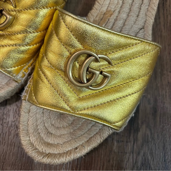 GUCCI interlocking G espadrille sandal gold metallic - Picture 2 of 14